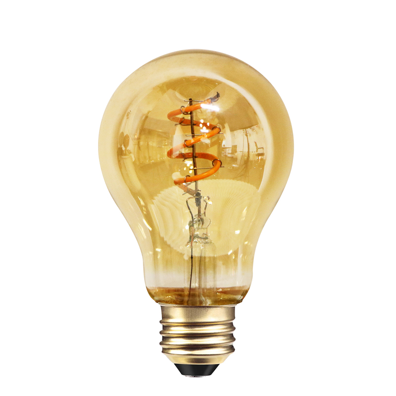 A60 Amber color coating glass 3,5w spiral filament light